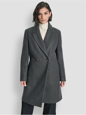 DKNY Charcoal Double-Breasted Wool Pea Coat